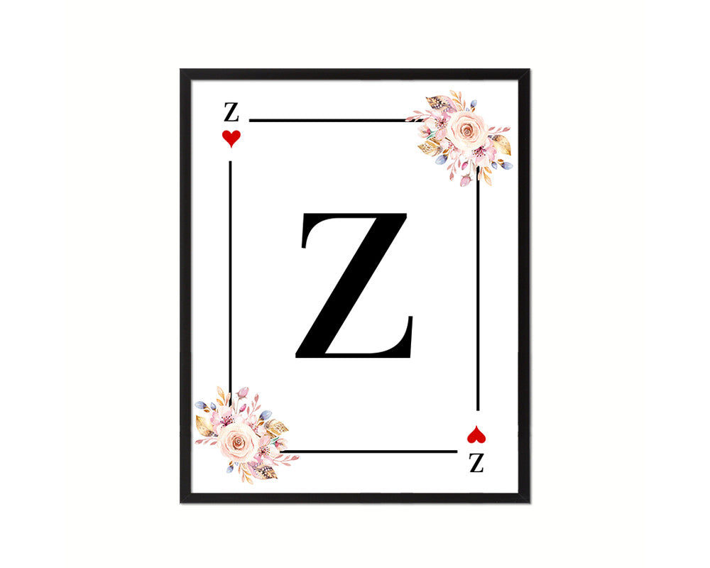 Letter Z Custom Initial Boho Monogram Playing Card Framed Prints Wall Art