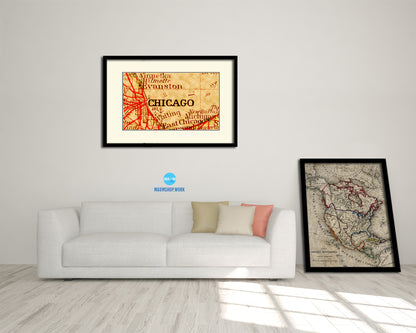 Chicago Illinois Old Map Framed Print Art Wall Decor Gifts