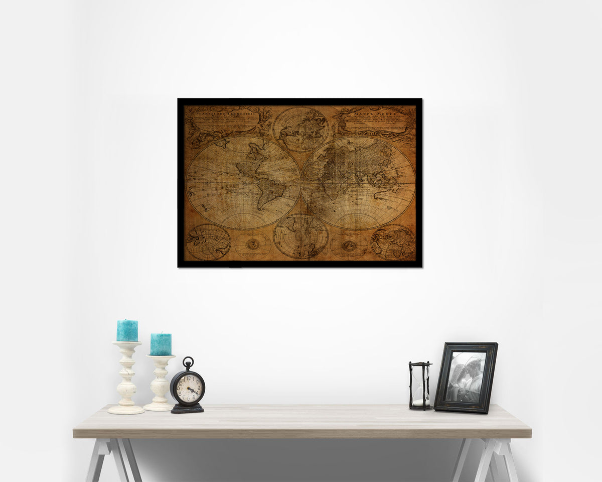 World Johann Baptist Homann Nuremberg Germany 1746 Vintage Map Framed Print Art Wall Decor Gifts