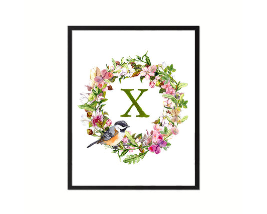 Letter X Custom Floral Wreath Monogram Framed Prints Wall Art