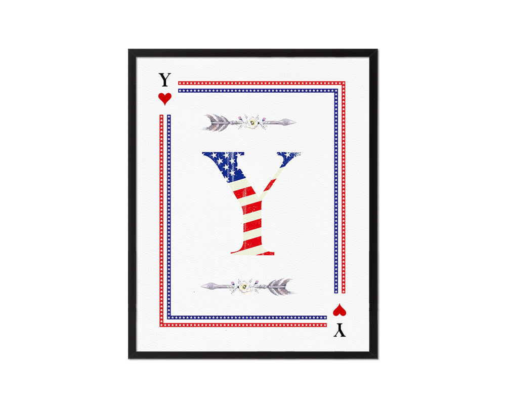 Letter Y Personalized Initial American Flag Playing Card Framed Prints Wall Art