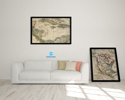 Caribbean Cuba Jamaica Styler 1875 Historical Map Framed Print Art Wall Decor Gifts