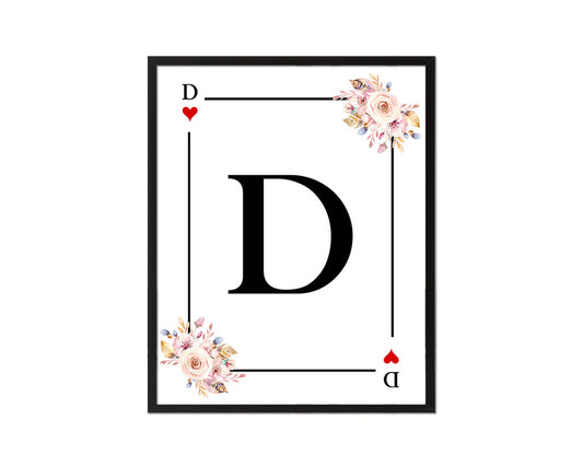 Letter D Custom Initial Boho Monogram Playing Card Framed Prints Wall Art