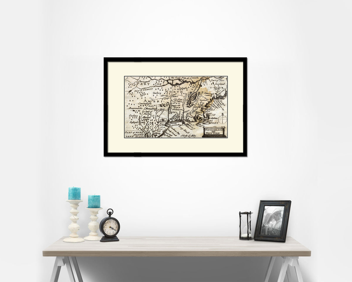 New England United States John Speed 1675 Old Map Framed Print Art Wall Decor Gifts