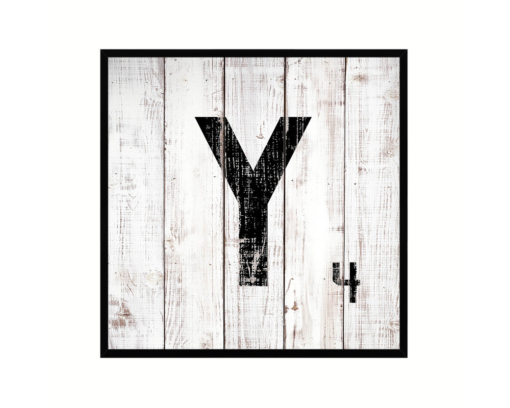 Letter Y Custom Scrabble Sign Framed Prints Wall Art Decor Gifts, White Wash Wood