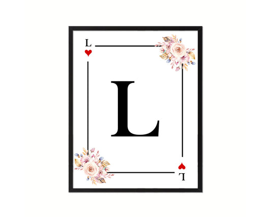 Letter L Custom Initial Boho Monogram Playing Card Framed Prints Wall Art