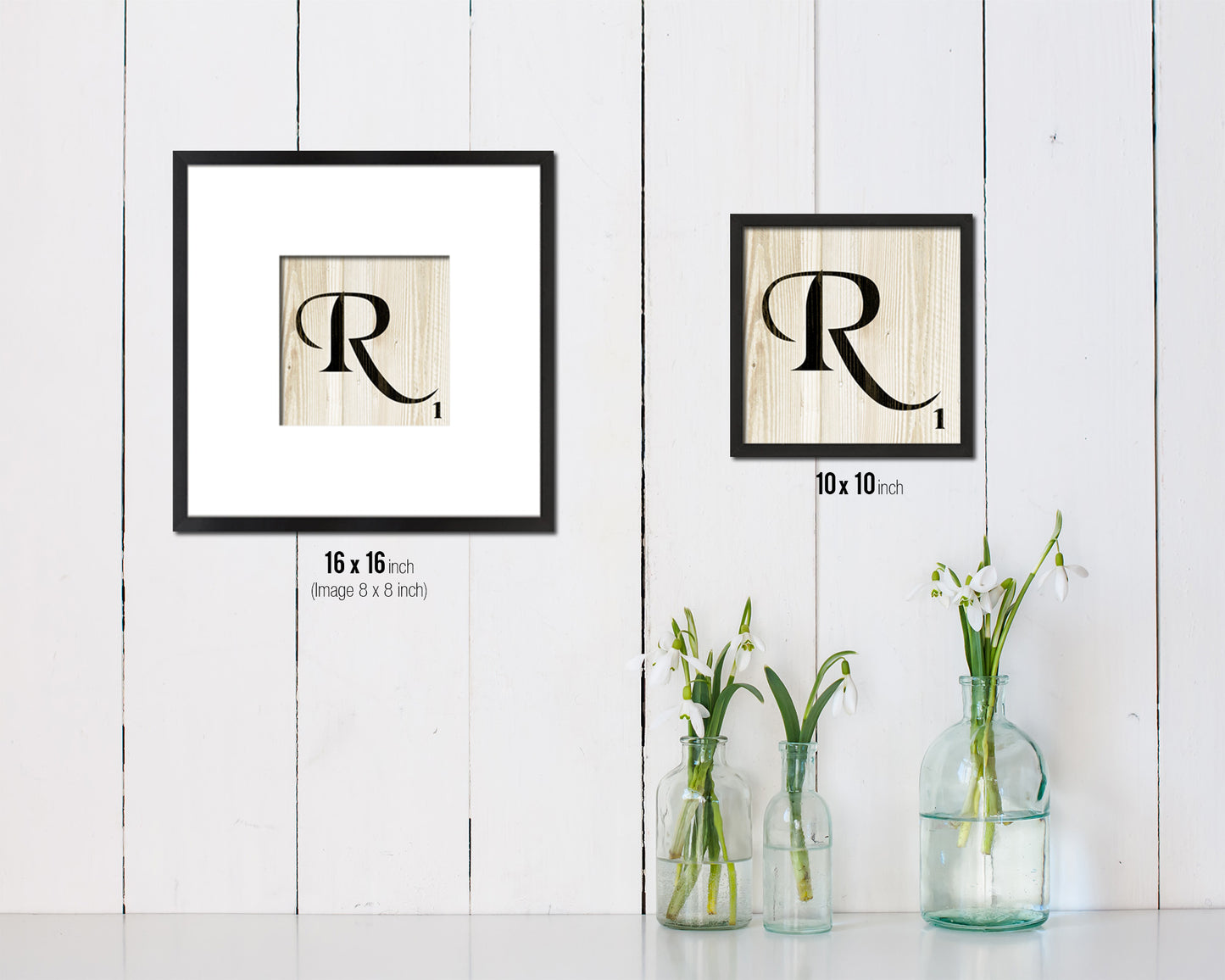 Letter R Custom Scrabble Sign Framed Prints Wall Art Decor Gifts, Wood