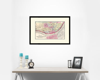Cincinnati Old Map Framed Print Art Wall Decor Gifts