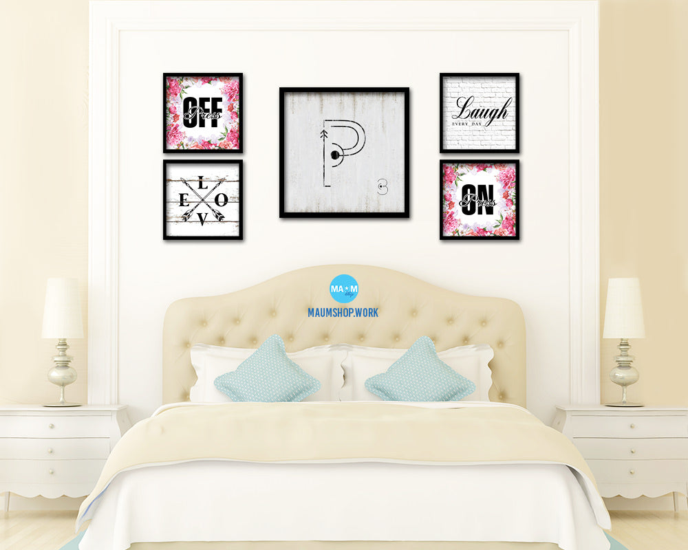 Letter P Custom Scrabble Sign Framed Prints Wall Art Decor Gifts, White Wash