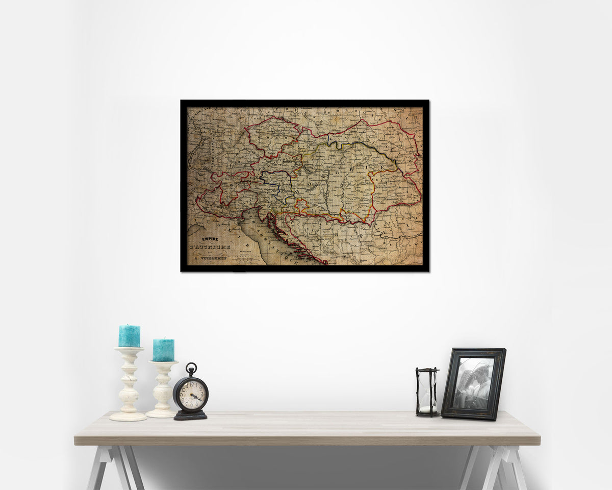 Austria Hungary Vintage Map Framed Print Art Wall Decor Gifts