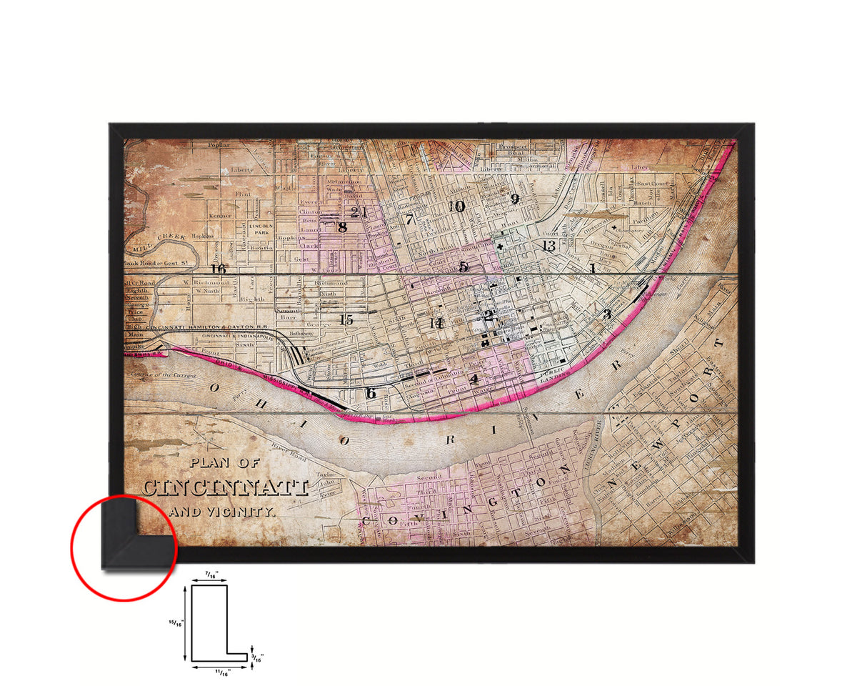 Cincinnati Antique Map Framed Print Art Wall Decor Gifts