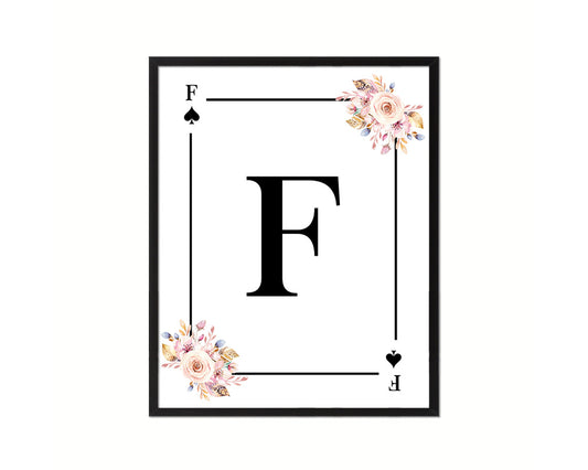 Letter F Custom Initial Boho Monogram Playing Card Framed Prints Wall Art