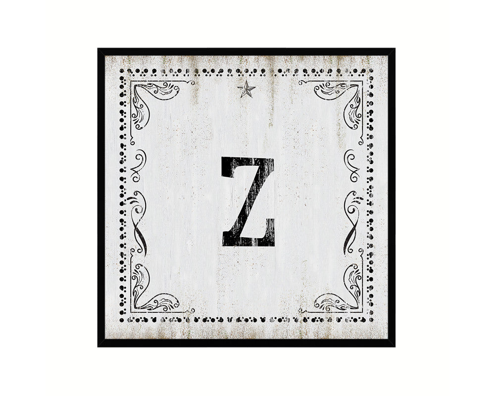 Letters Z Custom Monogram Name Sign Framed Prints Wall Art Décor, White Wash