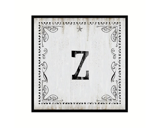 Letters Z Custom Monogram Name Sign Framed Prints Wall Art Décor, White Wash
