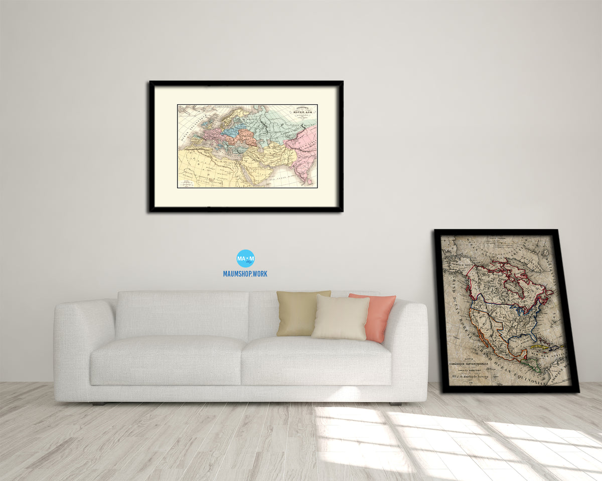 Europe in the middle ages Crusades Old Map Framed Print Art Wall Decor Gifts
