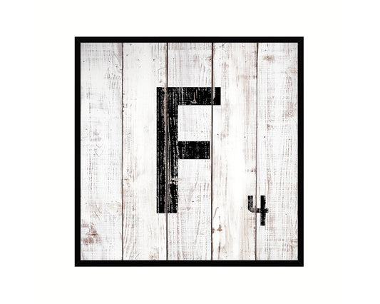 Letter F Custom Scrabble Sign Framed Prints Wall Art Decor Gifts, White Wash Wood