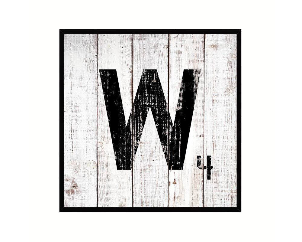 Letter W Custom Scrabble Sign Framed Prints Wall Art Decor Gifts, White Wash Wood