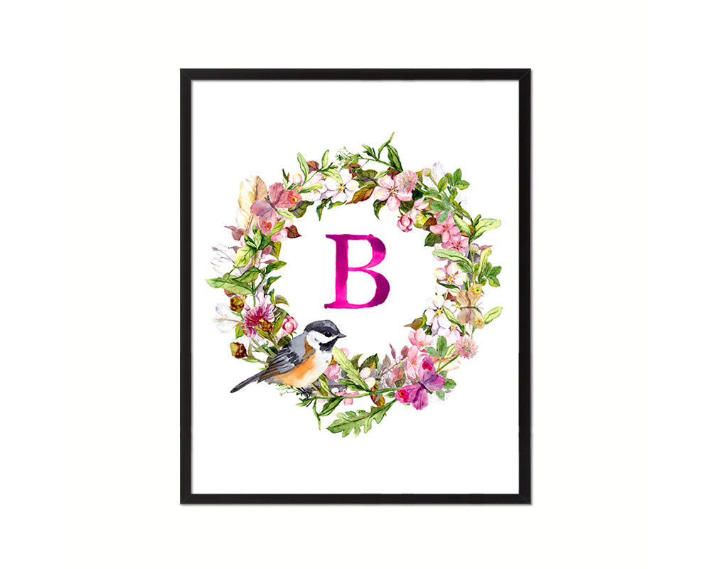 Letter B Custom Floral Wreath Monogram Framed Prints Wall Art