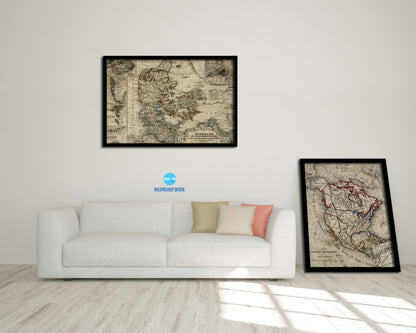 Denmark Iceland Greenland Historical Map Framed Print Art Wall Decor Gifts