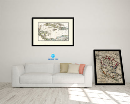 Caribbean Cuba Jamaica Styler 1875 Old Map Framed Print Art Wall Decor Gifts