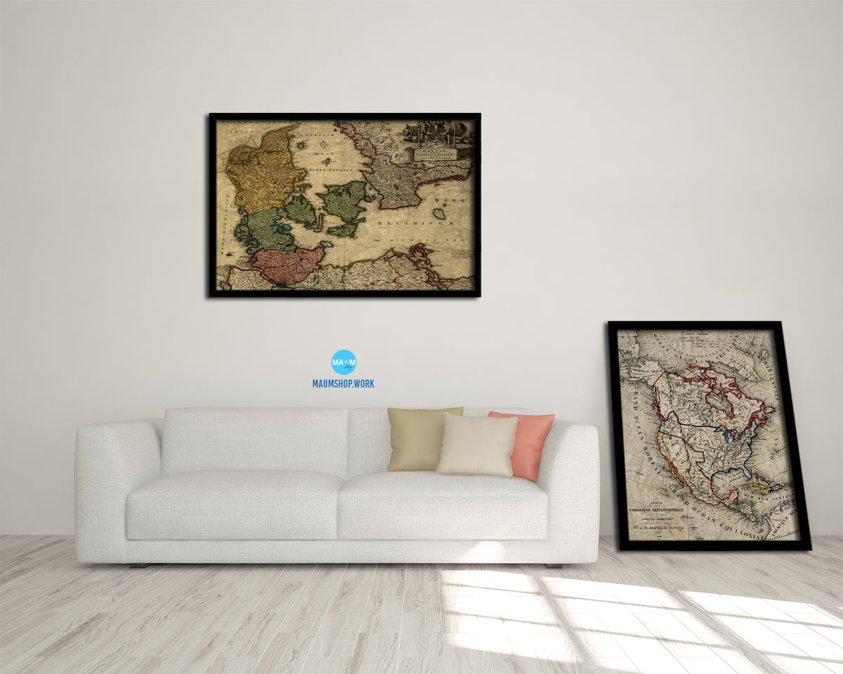 Denmark Centuries Latin Historical Map Framed Print Art Wall Decor Gifts