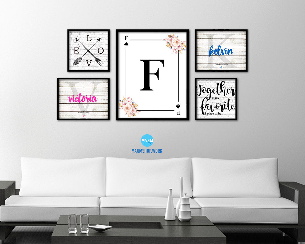 Letter F Custom Initial Boho Monogram Playing Card Framed Prints Wall Art