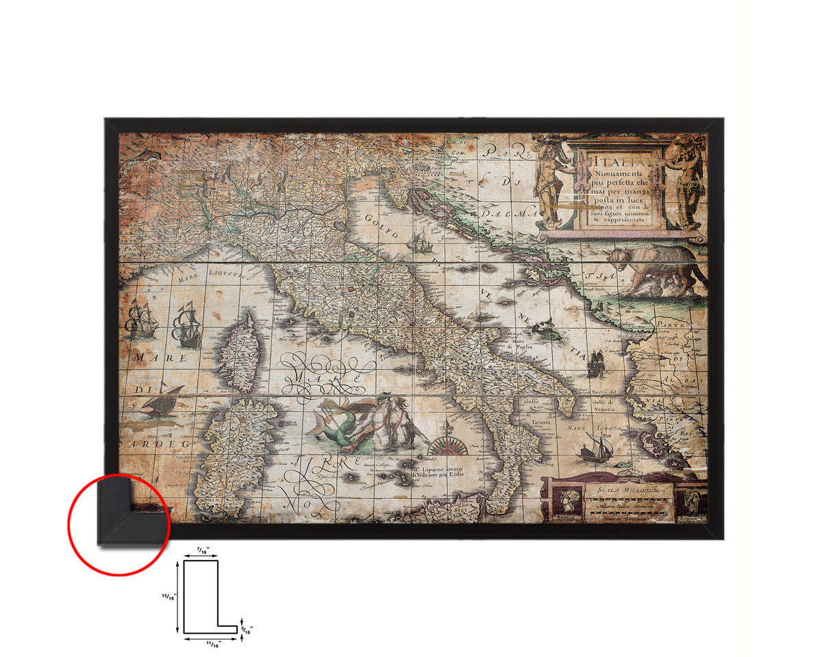 Italy Henricus Hondius Antique Map Framed Print Art Wall Decor Gifts