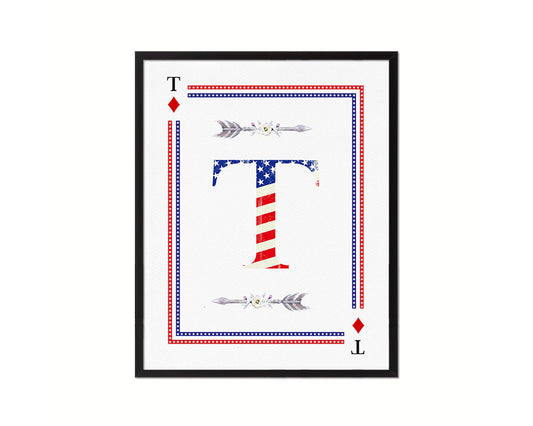 Letter T Personalized Initial American Flag Playing Card Framed Prints Wall Art