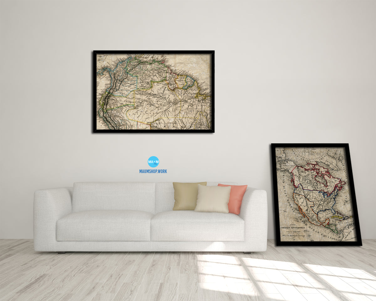 Venezuela Colombia Brazil Historical Map Framed Print Art Wall Decor Gifts