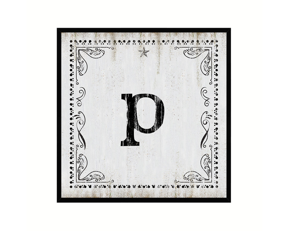 Letters P Custom Monogram Name Sign Framed Prints Wall Art Décor, White Wash