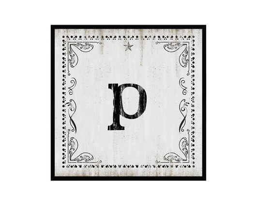 Letters P Custom Monogram Name Sign Framed Prints Wall Art Décor, White Wash