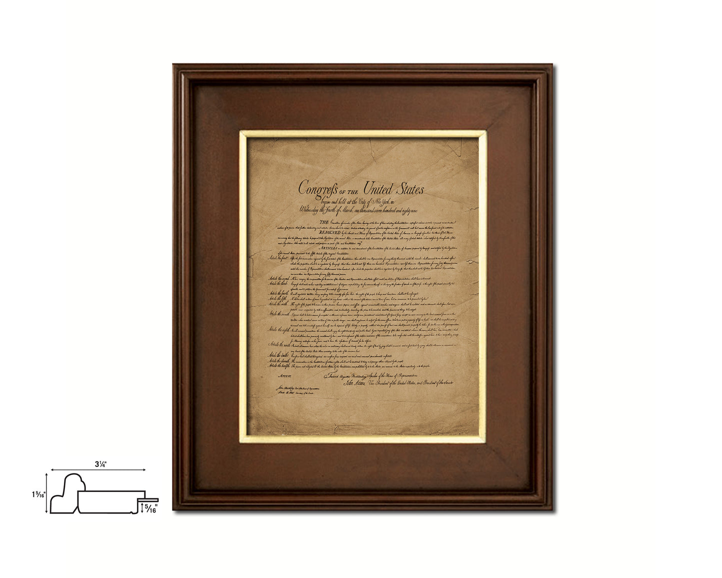 Declaration of Independence US Historical Print Art Wood Framed Wall Decor Gifts, 12" x 16"