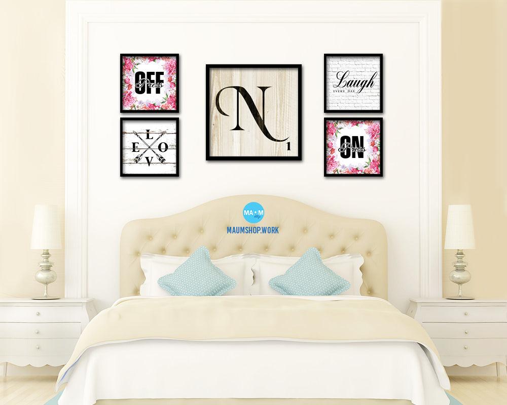 Letter N Custom Scrabble Sign Framed Prints Wall Art Decor Gifts, Wood