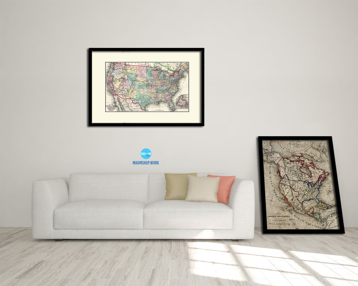 United States Mitchell 1870 Old Map Framed Print Art Wall Decor Gifts