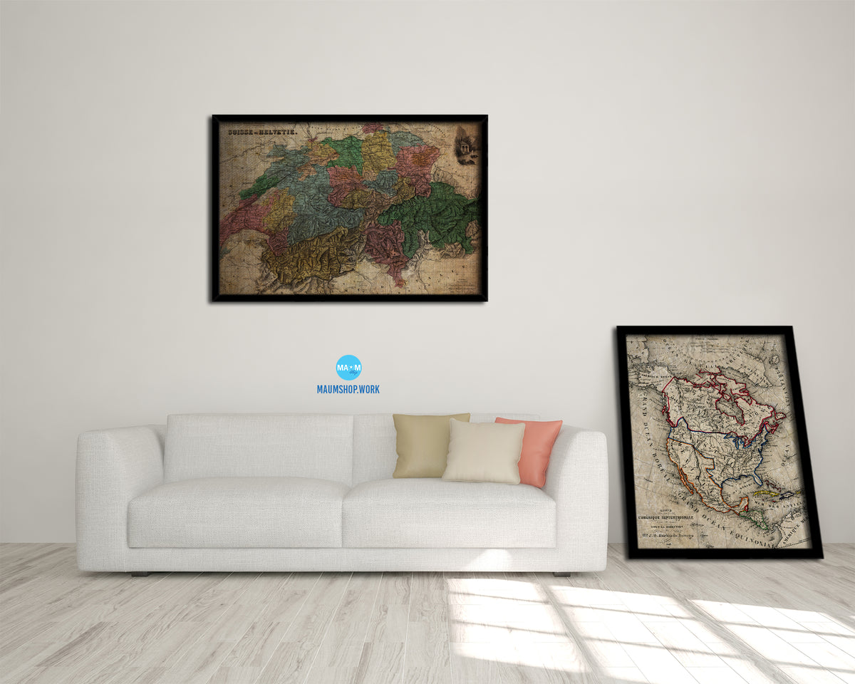 Switzerland the 19th Century Trousset Encyclopedia 1886-1891 Vintage Map Print Art Frame