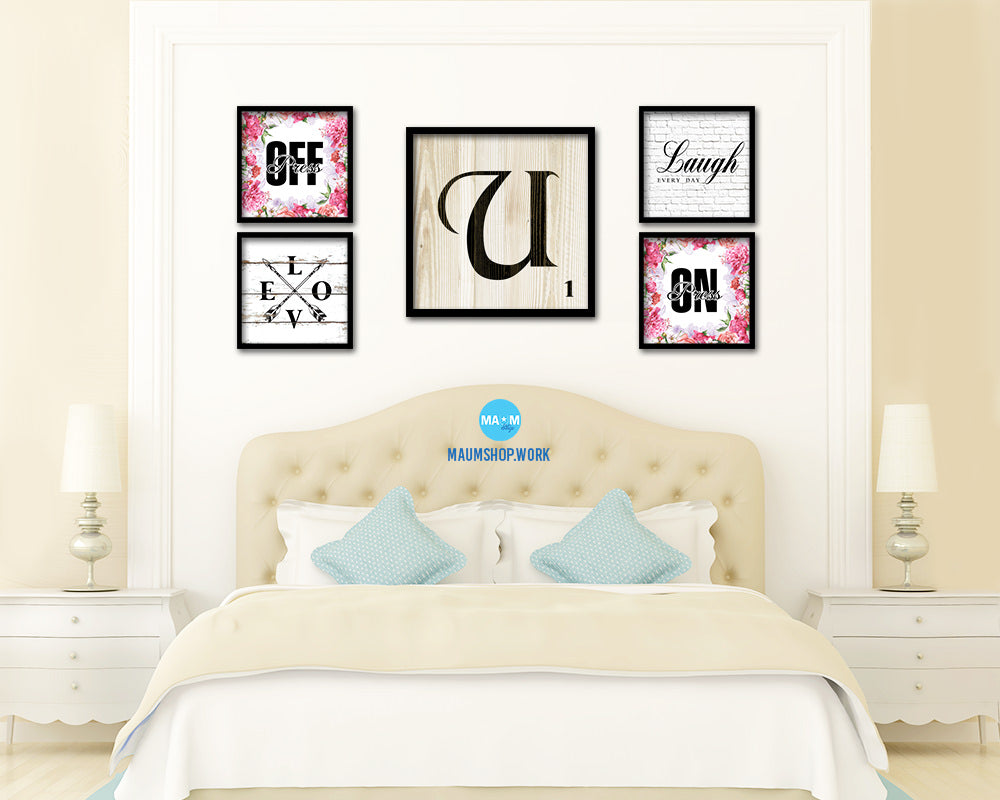 Letter U Custom Scrabble Sign Framed Prints Wall Art Decor Gifts, Wood