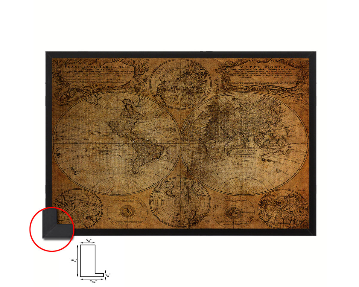 World Johann Baptist Homann Nuremberg Germany 1746 Vintage Map Framed Print Art Wall Decor Gifts