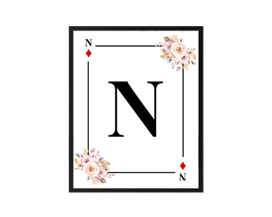Letter N Custom Initial Boho Monogram Playing Card Framed Prints Wall Art