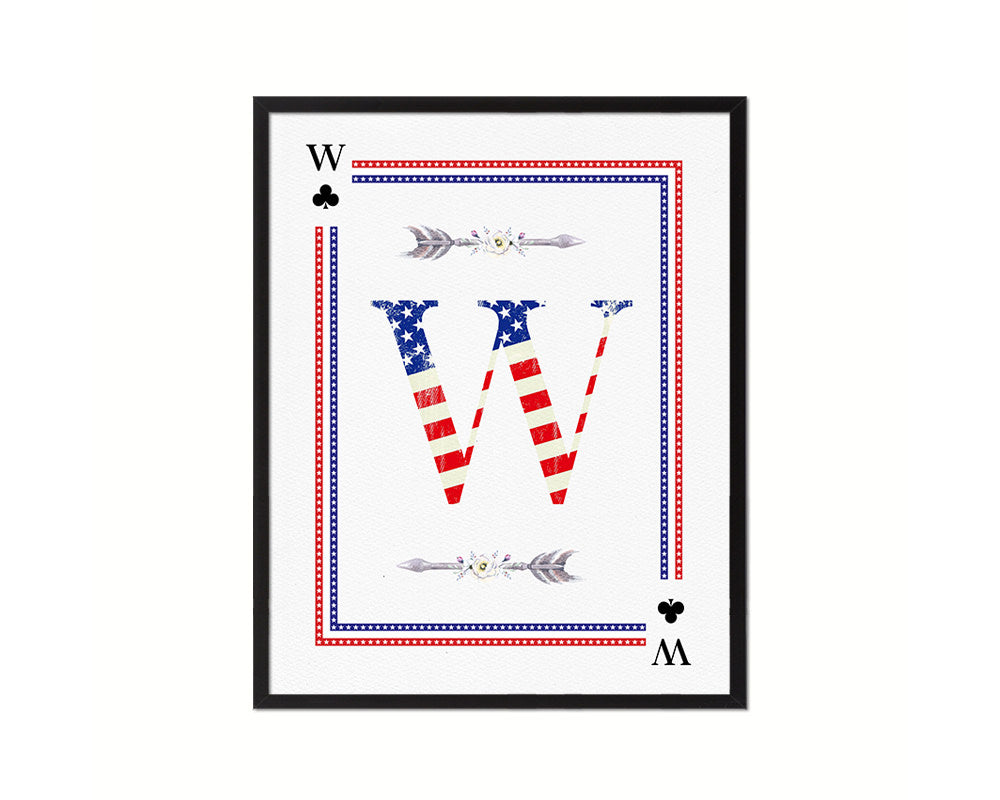 Letter W Personalized Initial American Flag Playing Card Framed Prints Wall Art