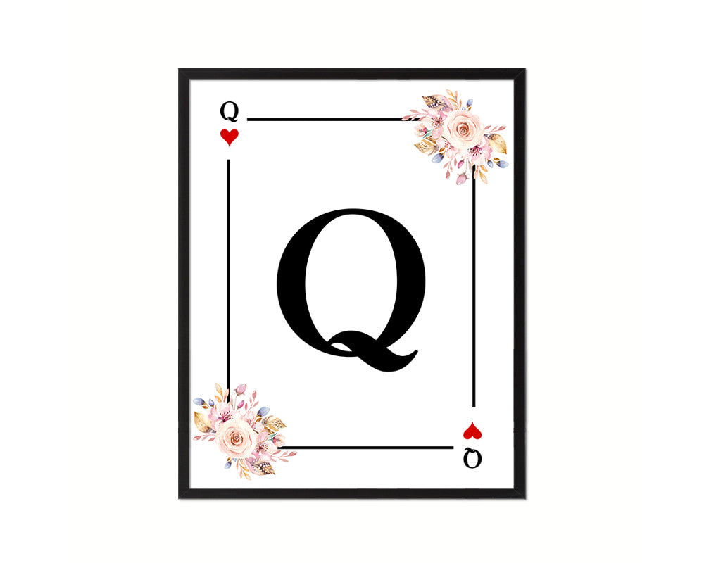 Letter Q Custom Initial Boho Monogram Playing Card Framed Prints Wall Art