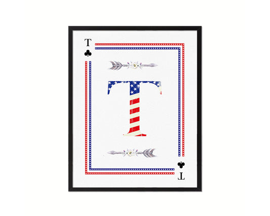 Letter T Personalized Initial American Flag Playing Card Framed Prints Wall Art