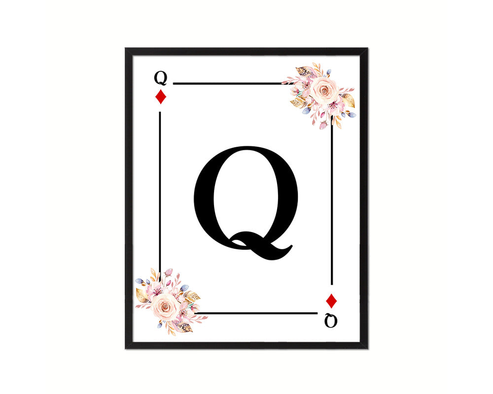 Letter Q Custom Initial Boho Monogram Playing Card Framed Prints Wall Art