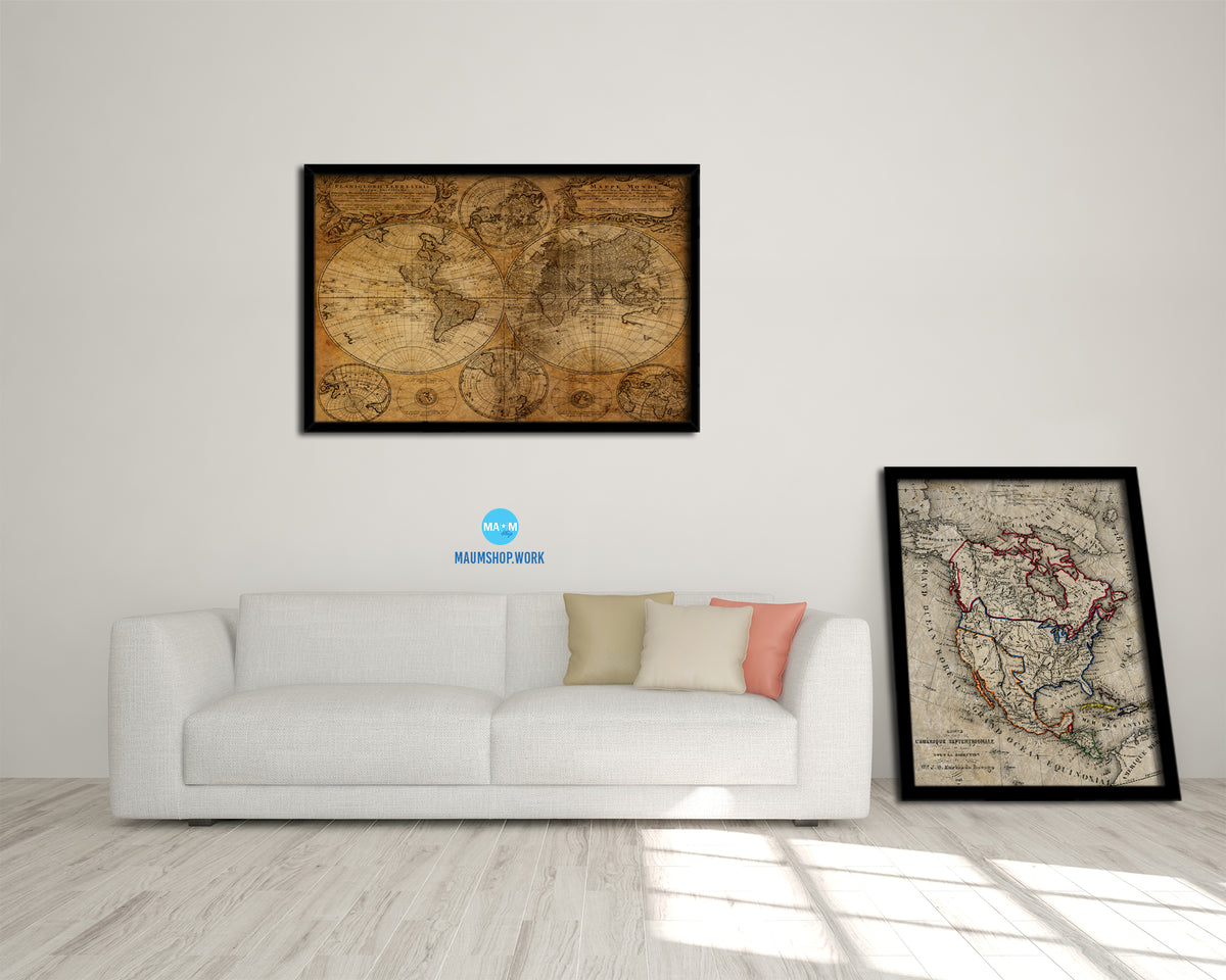 World Johann Baptist Homann Nuremberg Germany 1746 Historical Map Framed Print Art Wall Decor Gifts