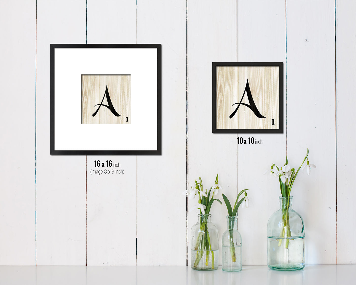 Letter A Custom Scrabble Sign Framed Prints Wall Art Decor Gifts, Wood