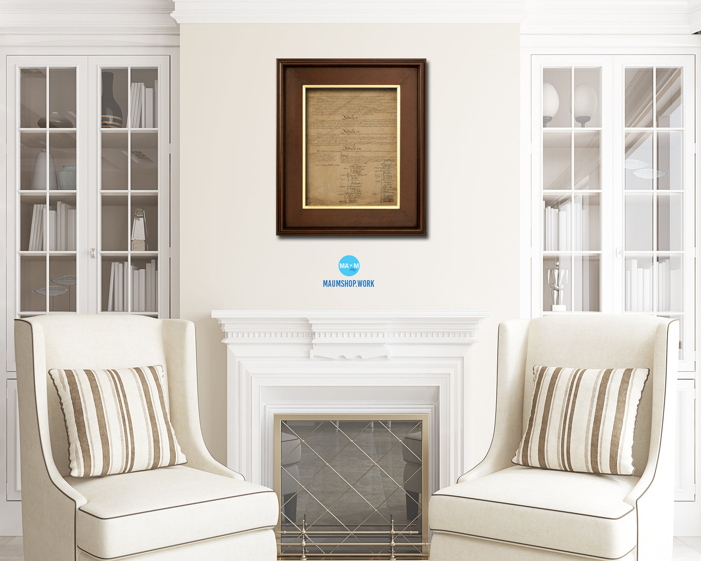 Constitution We the people US Historical Print Art Wood Framed Wall Decor Gifts, 12" x 16"