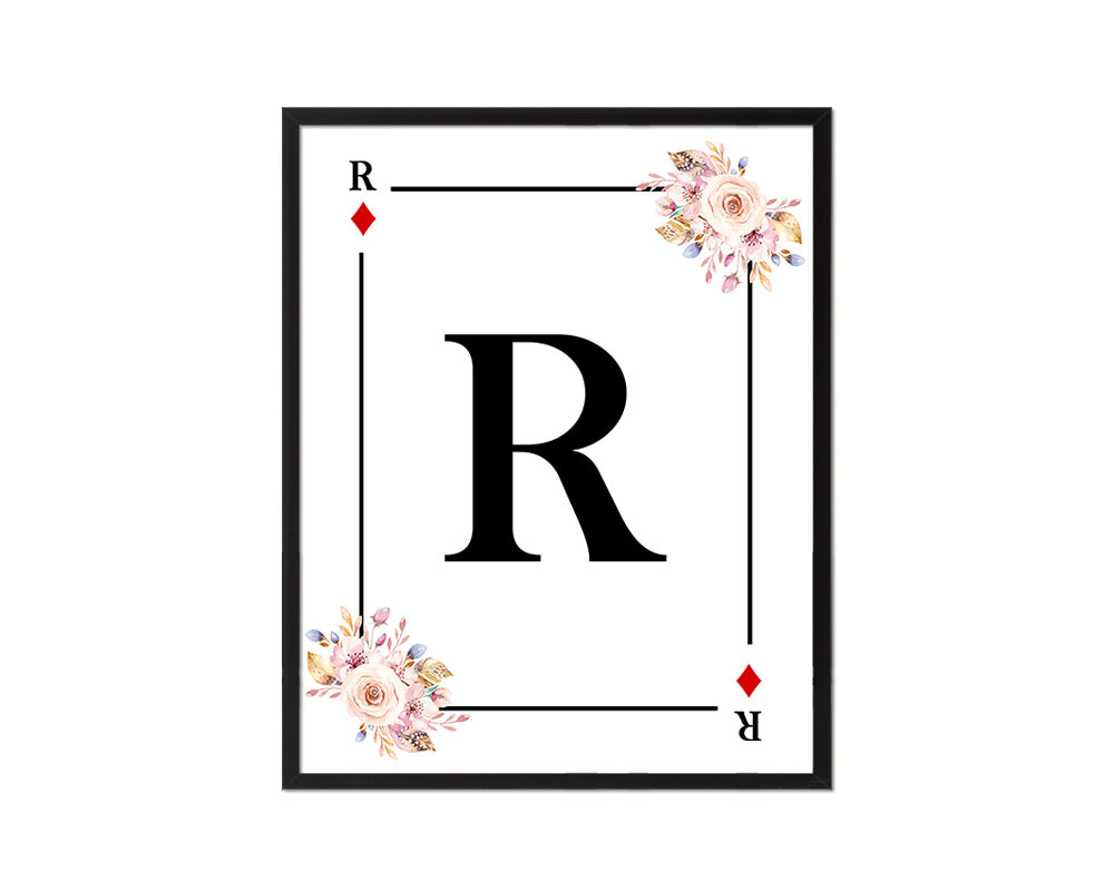 Letter R Custom Initial Boho Monogram Playing Card Framed Prints Wall Art