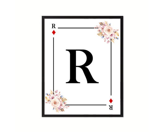 Letter R Custom Initial Boho Monogram Playing Card Framed Prints Wall Art