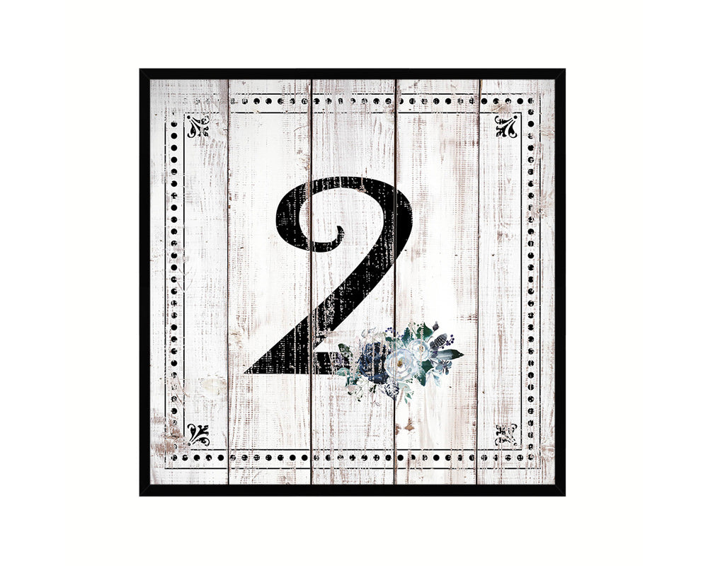 Number 2 Custom Monogram Name Sign Framed Prints Wall Art Décor, White Wash Wood