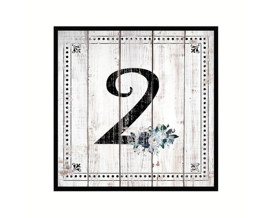 Number 2 Custom Monogram Name Sign Framed Prints Wall Art Décor, White Wash Wood
