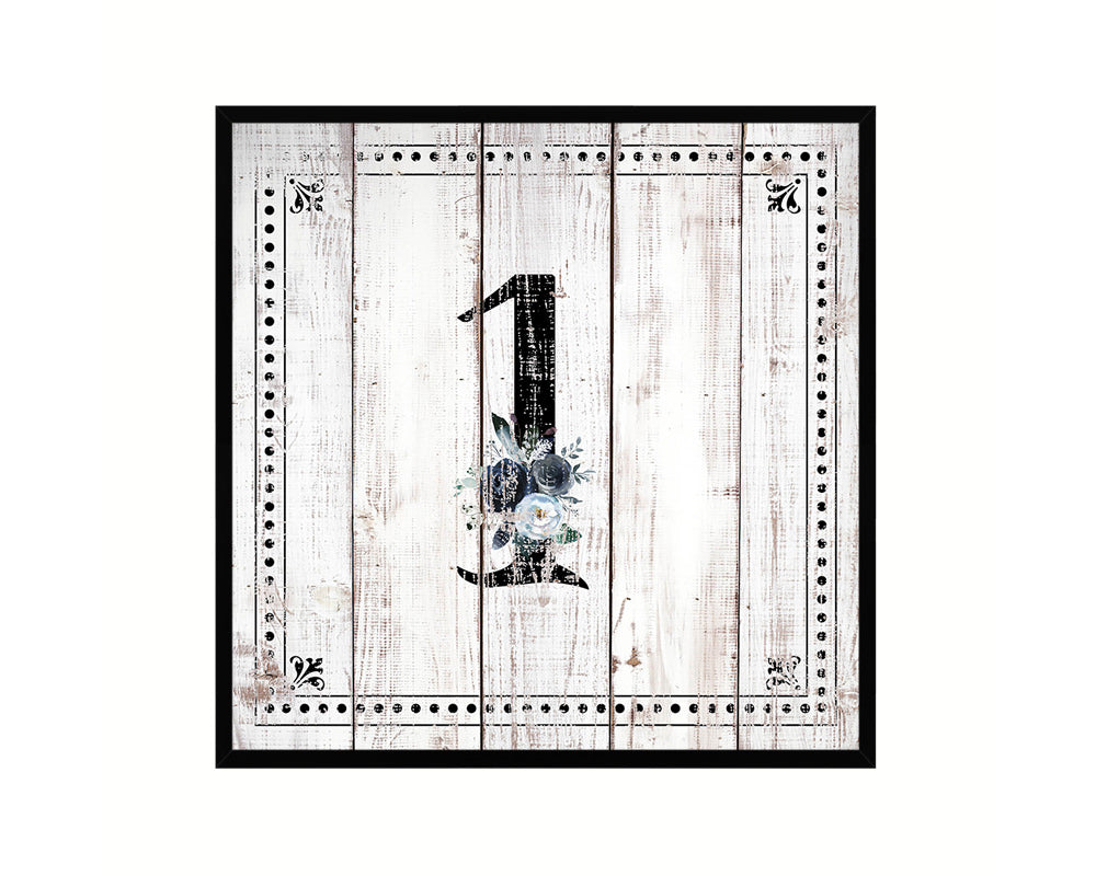 Number 1 Custom Monogram Name Sign Framed Prints Wall Art Décor, White Wash Wood